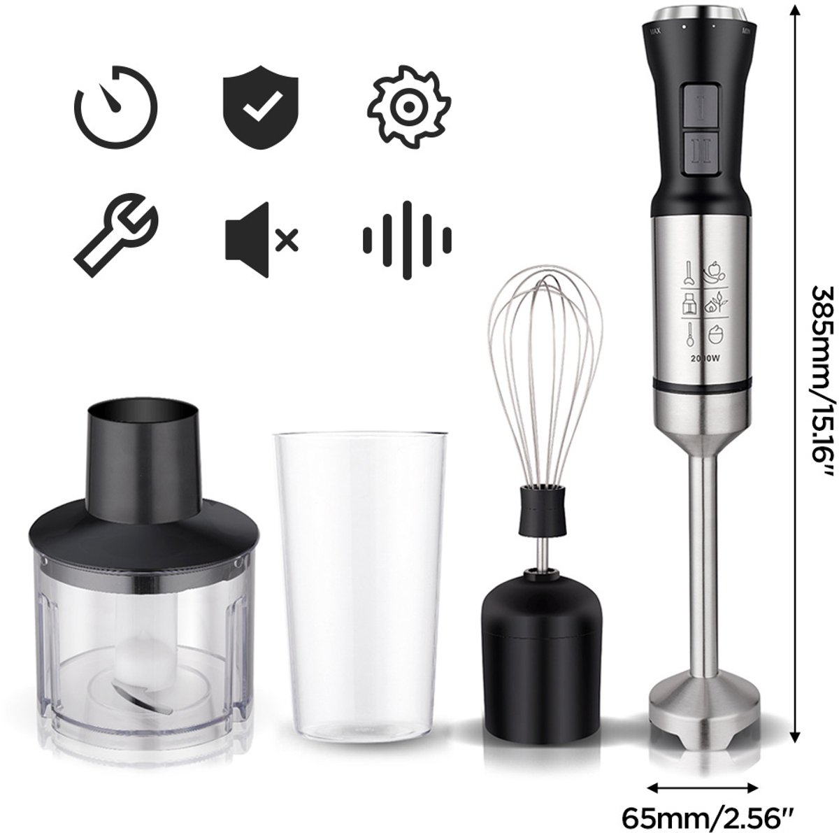 4-in-1 Multifunctionele Staafmixer 2000W – Sapcentrifuge, Garde, 700ml & 350ml Bekers – Voor Keuken & Bakken