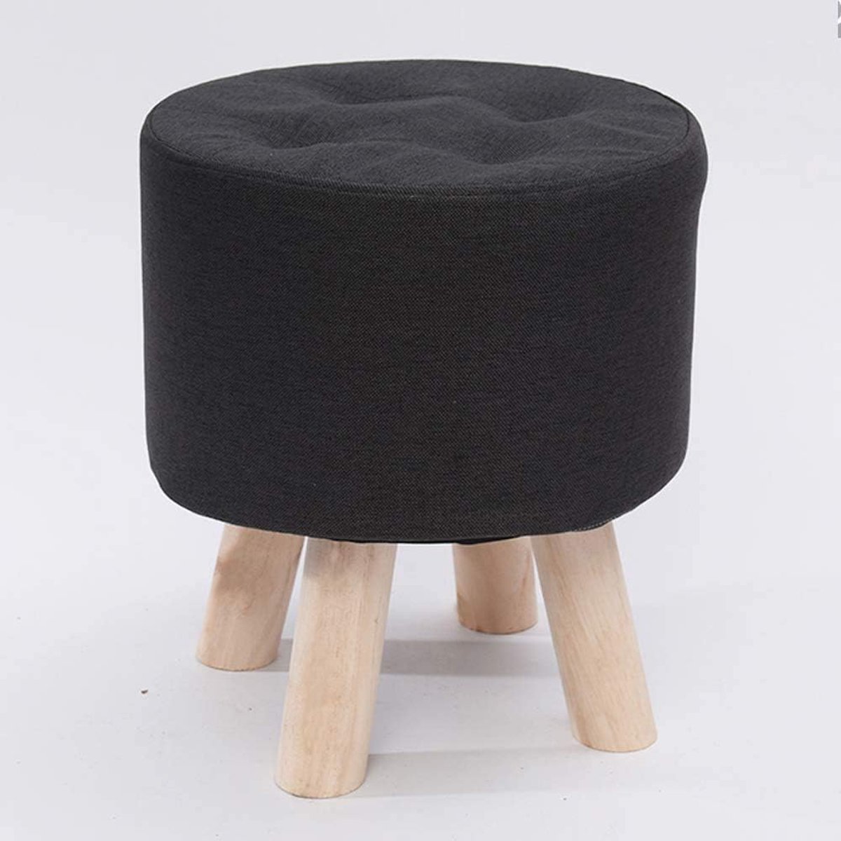 Houten Poef - Voetenbankje Krukje - Ontspannen Zitten - Massief Houten Poten - 31x31x35 cm - Zwart