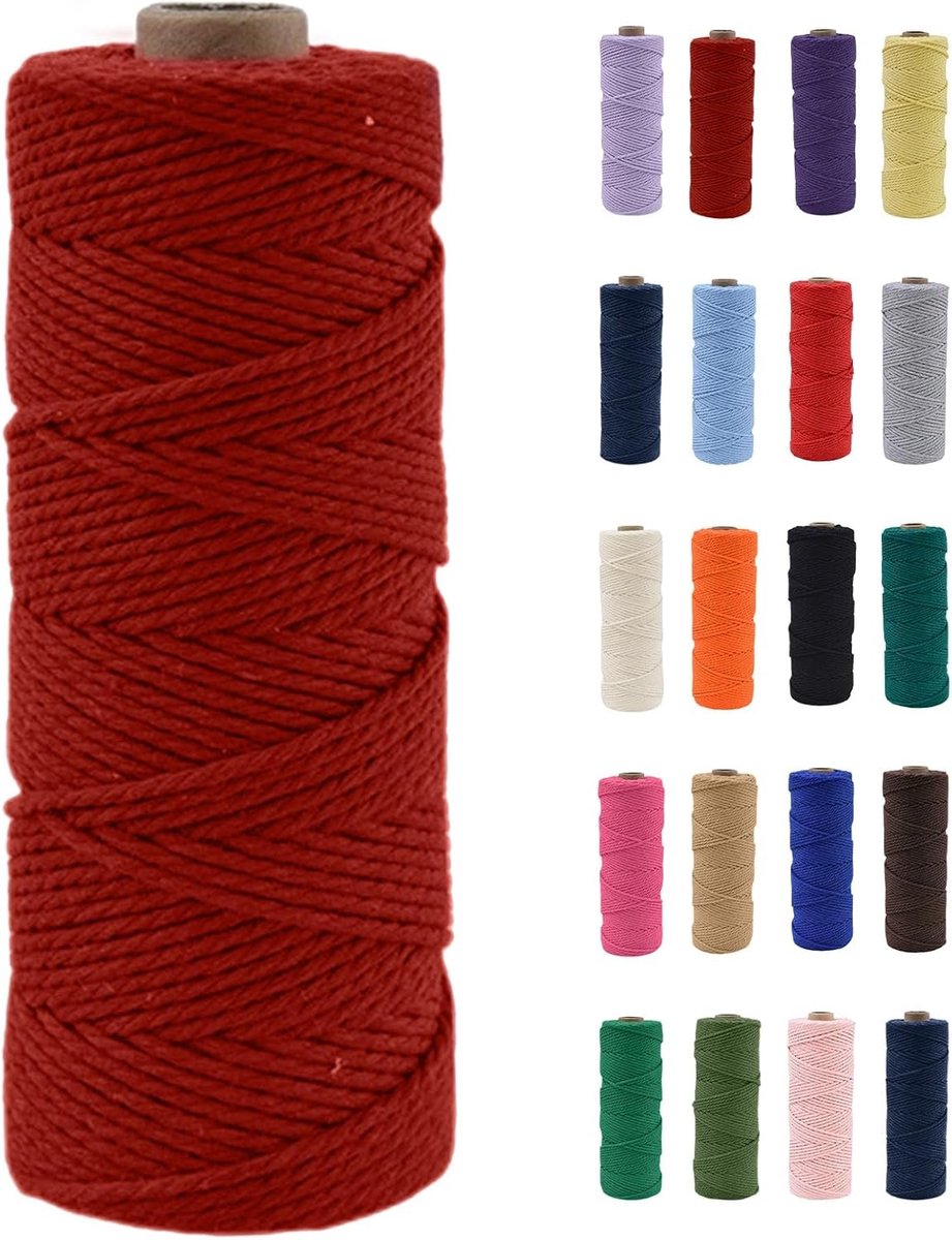 Natuurlijke Katoenen Macramé Touw van 100m in Wijnrood voor DIY Creaties, Macramé Kunst en Cadeaus