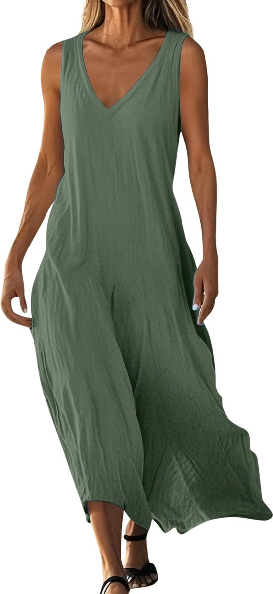 Currero Zomerjurk Dames Zomerjurken Volwassenen Vrouwen Midi Jurk Ibiza Stijl Sundress Dress Legergroen M