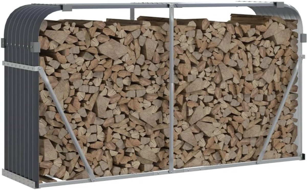 Brandhout opslagstandaard - Houtopslag rek - Open haard hout - Verstevigd staal - 180x45x100 cm - Antraciet