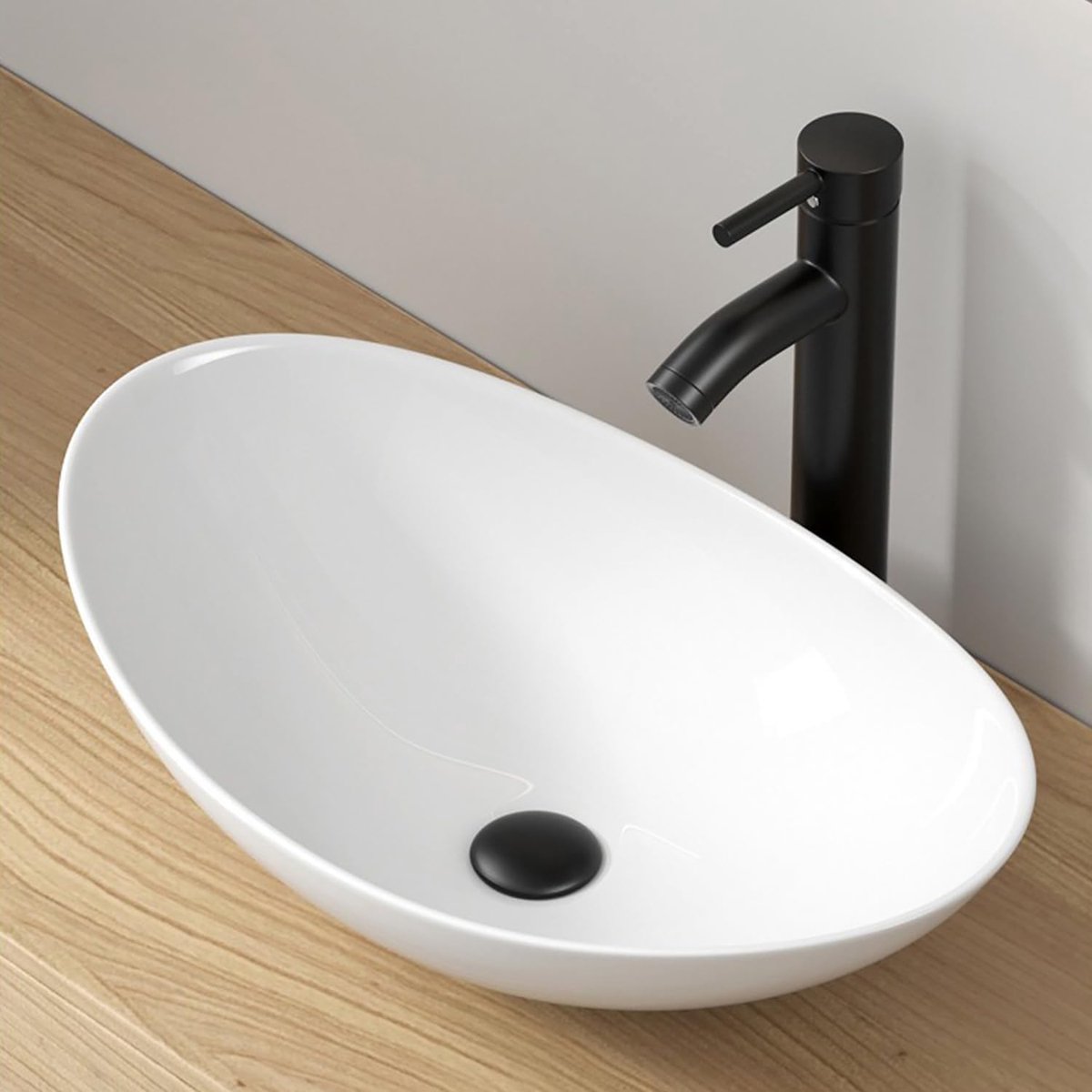 Keramische Wastafel - Ovale Wasbak - Badkamer Inrichten - Compact Ontwerp - 60 x 30 cm - Wit