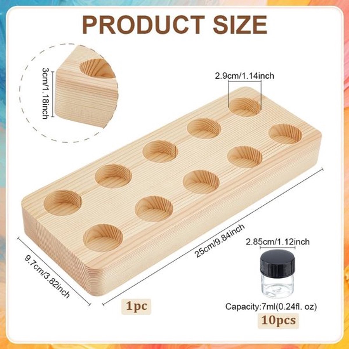 MTTProducts - Inktpotjes - Glazen Inktflessen - Houten Houder - 5ml - Lege