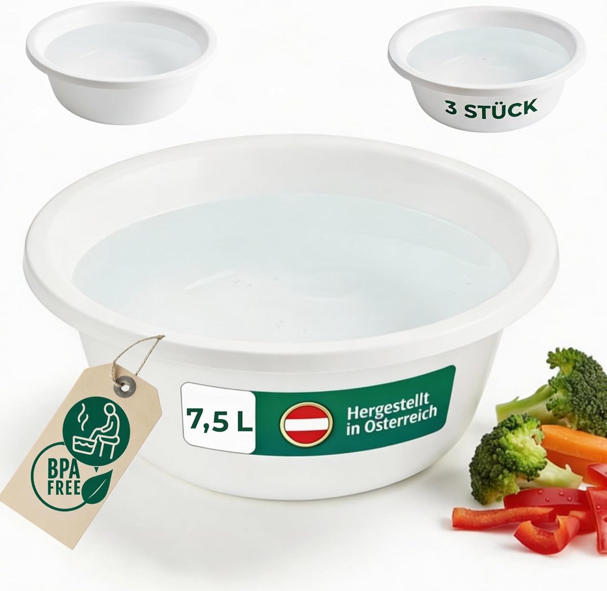 Ronde Kunststofkommen - Wasbak Kom - Keukenwerk - BPA-vrij - 36 cm diameter - Wit
