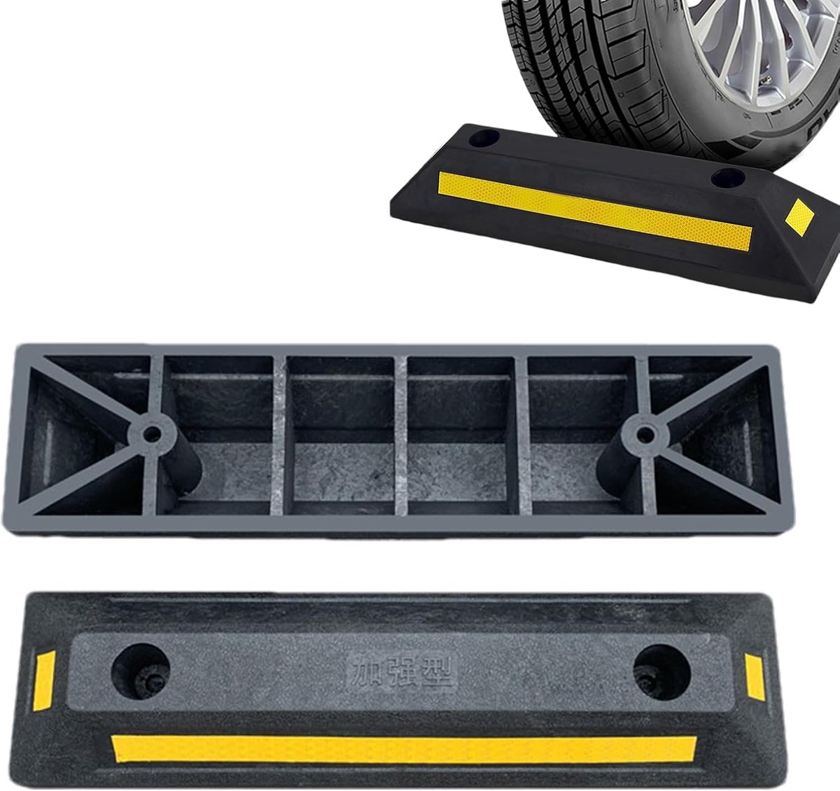 Rubberen Parkeerstop - Wielstop Stopper - Voertuigen Positioneren - Hoge Duurzaamheid - 53x15x10 cm - Zwart