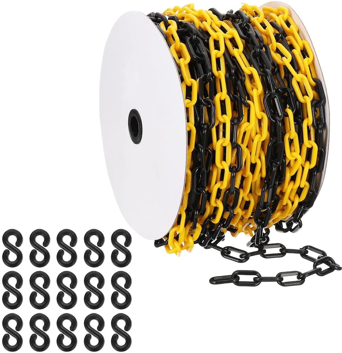 Gele/Zwarte Plastic Ketting 6 mm - Veiligheidsbarrière voor Parkeerplaatsen, Bouwplaatsen en Mensencontrole met Grote Schakels