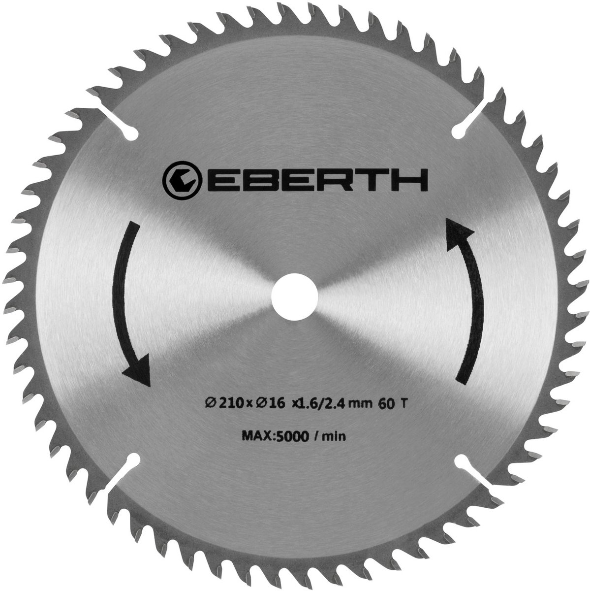 EBERTH cirkelzaagblad, zaagblad van staal met hardmetalen tanden voor het zagen van hout (diameter 210 mm, boorgat 16 mm, bladdikte 1,6 mm, zaagbreedte 2,4 mm, 60 tanden, max. 5000 tpm)