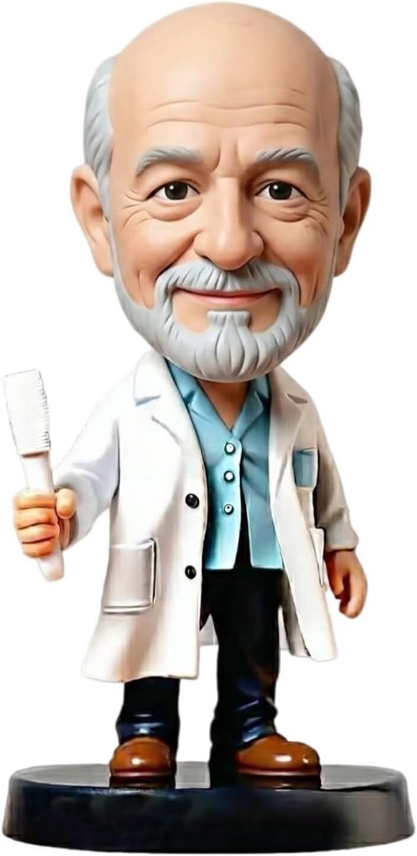 Tandarts Bobblehead - Gepersonaliseerd beeldje - Kantoor decoratie - Handgemaakt van klei - 15-20 cm hoog - Wit