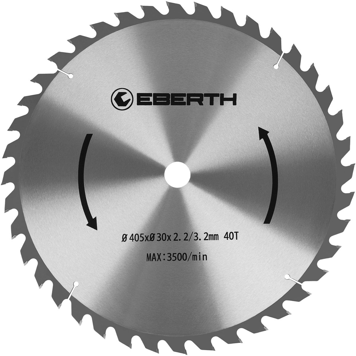EBERTH cirkelzaagblad, zaagblad van staal met hardmetalen tanden voor het zagen van hout (diameter 405 mm, boorgat 30 mm, bladdikte 2,2 mm, zaagbreedte 3,2 mm, 40 tanden, max. 3500 tpm)
