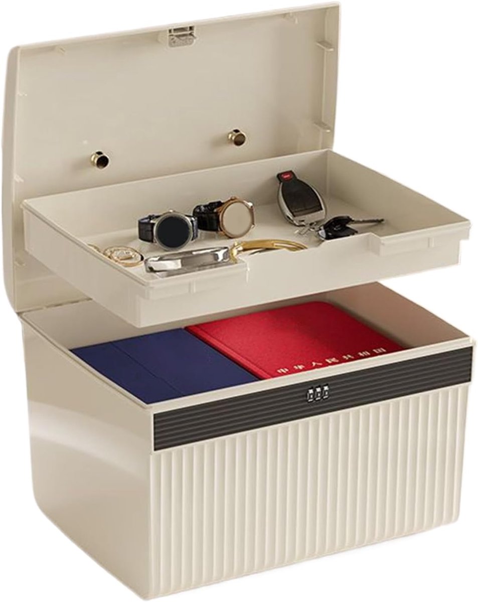 Afsluitbare Opbergbox - Kluis Box - Waardevolle Spullen Opslag - Combinatieslot Beveiliging - 20x22x20 cm - Romig