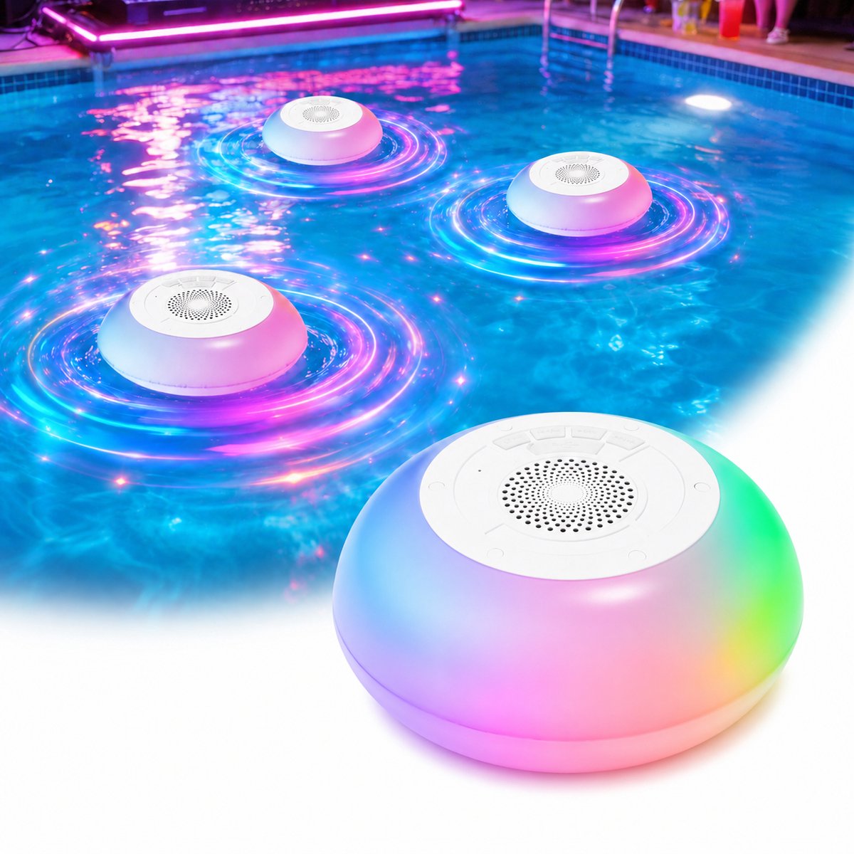 Waterdichte Bluetooth luidspreker IP68 - Draadloze draagbare audio - met ledverlichting - Luidspreker - 360 Surround Sound - Geschikt voor badkamer, zwembad, auto, strand, binnen- en buitengebruik - Wit 4PCS