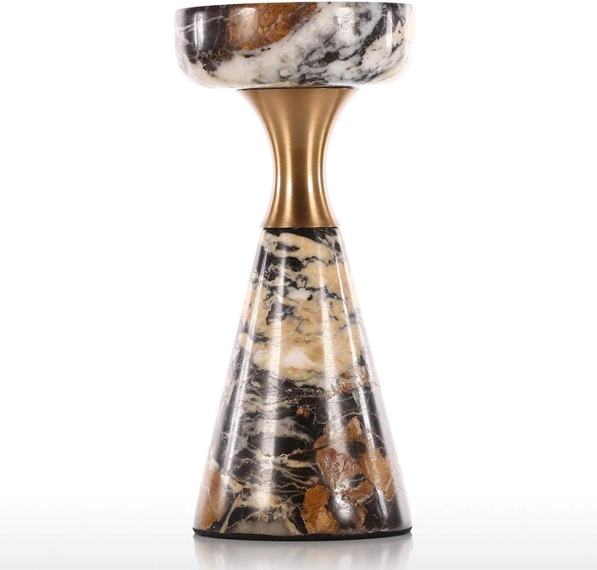Kaarsenstandaard - Theelichthouder - Dinertafel decoratie - Natuurlijk marmer - 9x9x19 cm - Brons