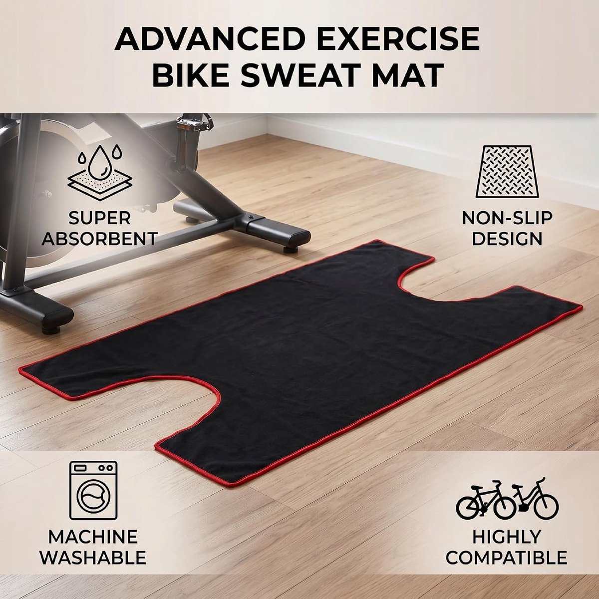 Hometrainer Zweetmat - Fietstrainer Pad - Thuis Trainen - Super Absorberend - 140x68cm - Grijs