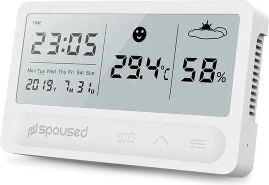 Digitale Hygrometer Thermometer - Luchtvochtigheidsmeter Weerstation - Gezond Binnenklimaat - Smiley Indicatie - 10 Seconden Meting - Wit