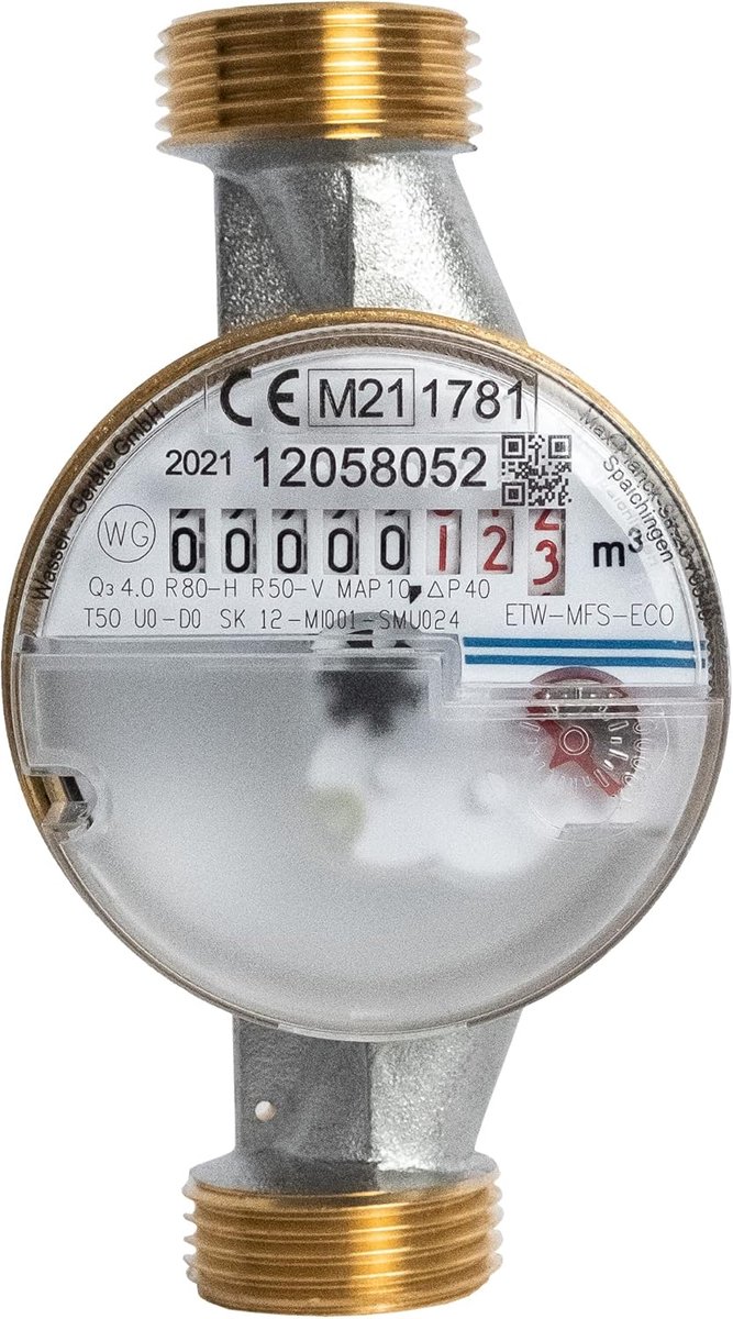 Watermeter Opbouw - Waterklok Koud - Waterverbruik Meten - Draadloos Voorbereid - 110 mm - Grijs