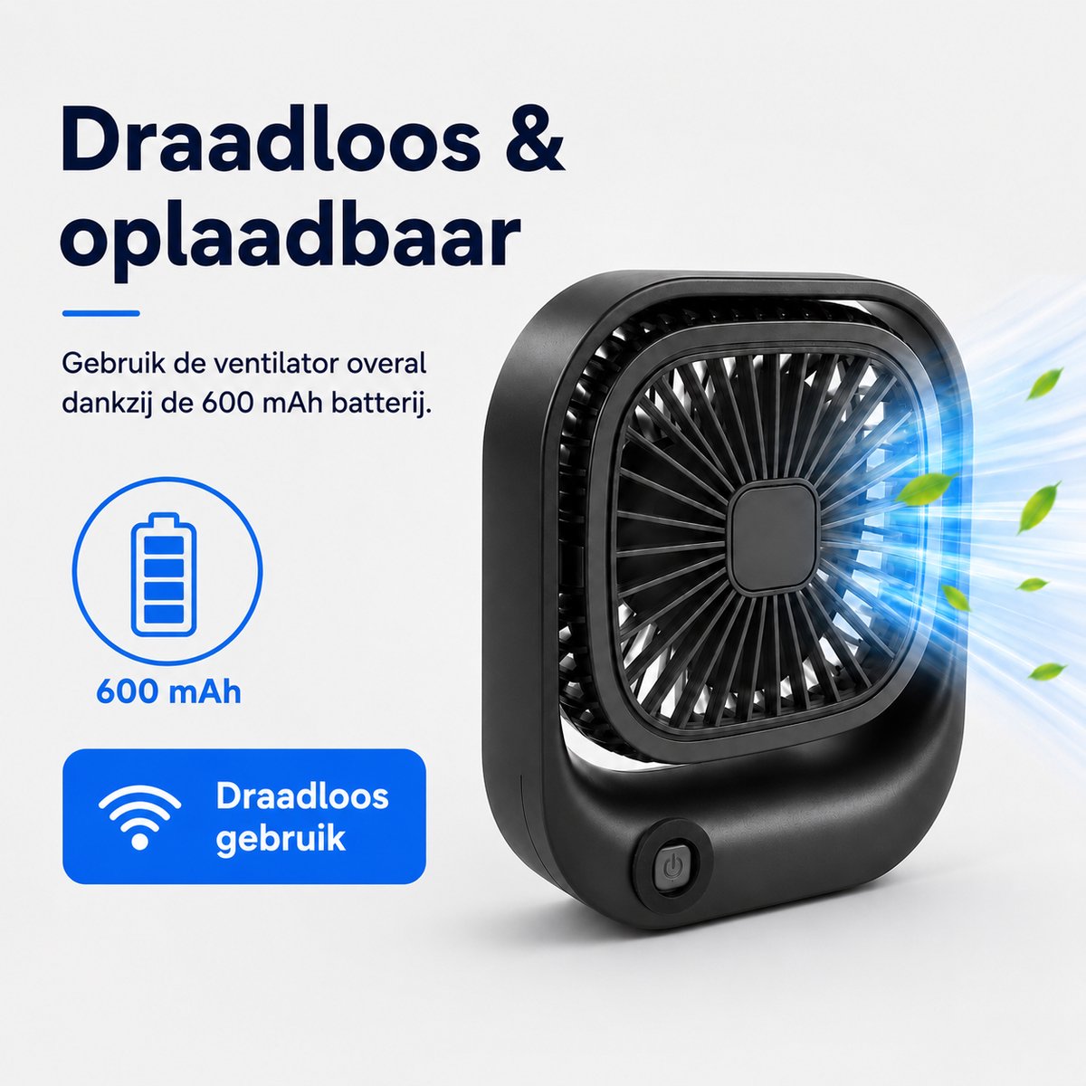 Draagbare Bureauventilator - Kleine USB-C Ventilator - Mini Tafel Ventilator 3 Standen - Lichtgewicht Mini Desk Fan - Compacte Kleine Oplaadbare Ventilator - voor Auto, Kantoor & Onderweg - Handventilator Oplaadbaar - Handwaaier - Zwart - Silvergear thumbnail 3
