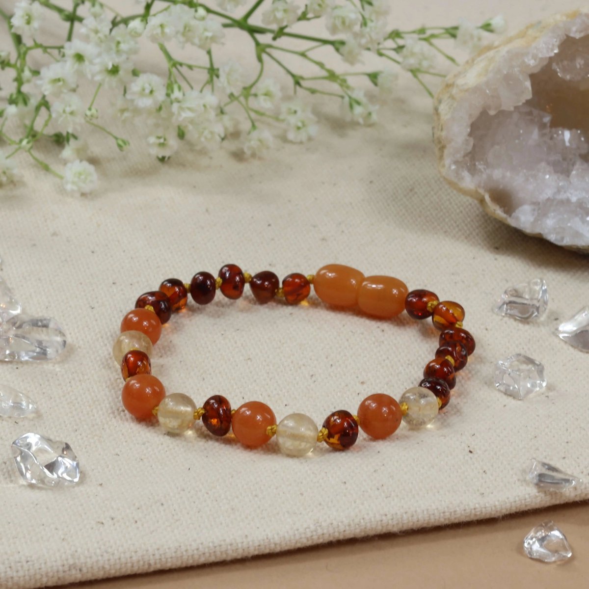 Baby Natura - Barnsteen Armband - Kind - Quartz - Aventurijn - 16,5 cm