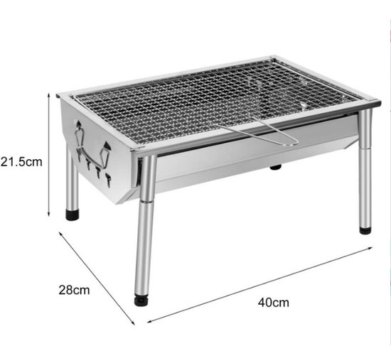 NAXSIR Opvouwbaar Houtskoolbarbecue - Draagbare BBQ Grill - Houtskool Barbecue - RVS - 40x28x22 cm - Verstelbare Poten van naxsir — afbeelding 2