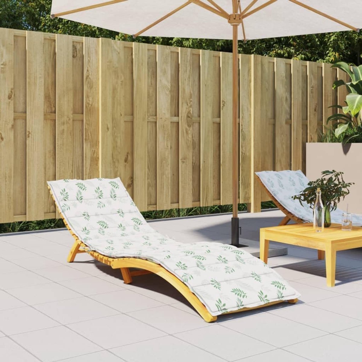 Ligkussen met bladpatroon - Zitkussen buiten - Comfortabel relaxen - Waterafstotend Oxford-weefsel - 200 x 70 cm - Wit en groen