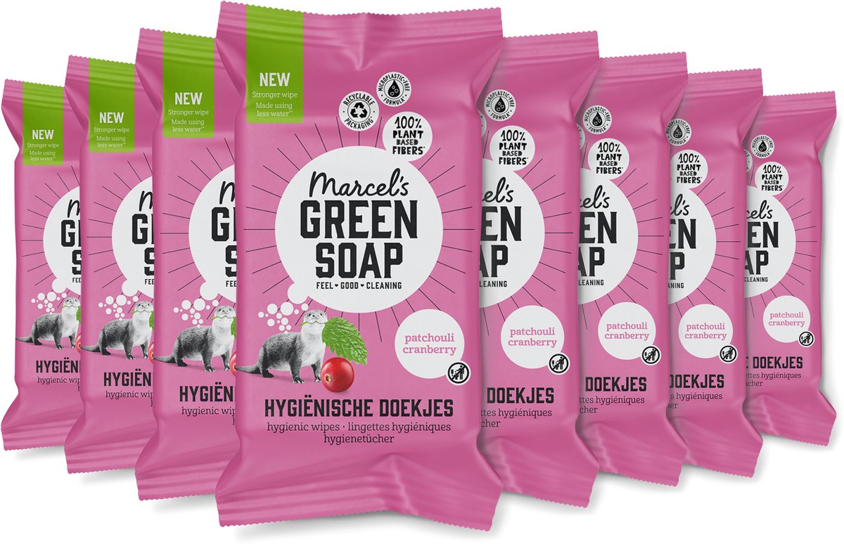 Marcel's Green Soap Hygiënische schoonmaakdoekjes - Patchouli & Cranberry - 8 x 60 stuks