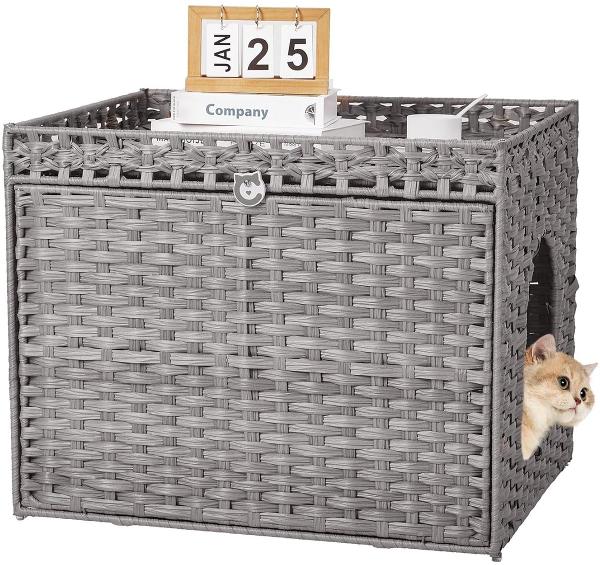 Handgeweven Rotan Kattenbakkast – Grijs – Kattenbak Ombouw met Uitloopmat & Barrière – Groot Kattenmeubel & Bijzettafel – Waterproof & Stevig Metalen Frame Handgeweven Rotan Kattenbakkast – Grijs – Kattenbak Ombouw met Uitloopmat & Barrière – Groot Kattenmeubel & Bijzettafel – Waterproof & Stevig Metalen Frame