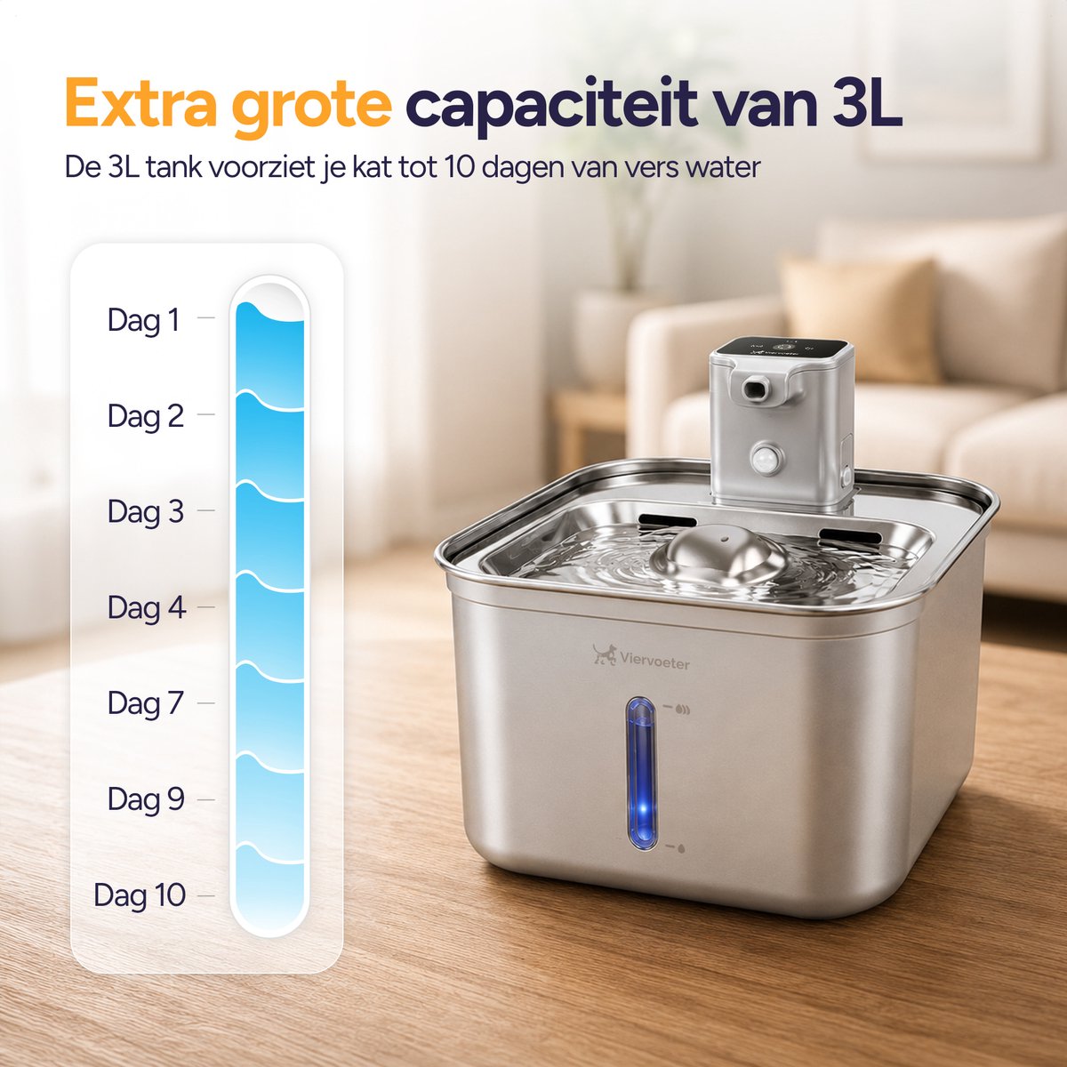 Viervoeter® Aqua Pro RVS drinkfontein met sensor thumbnail 6