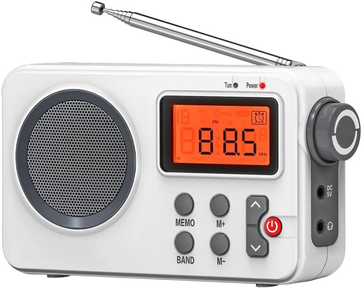 Multifunctionele Radio - Wit - Groot Display - Dubbele Voedingsopties - Voor Thuis en Onderweg