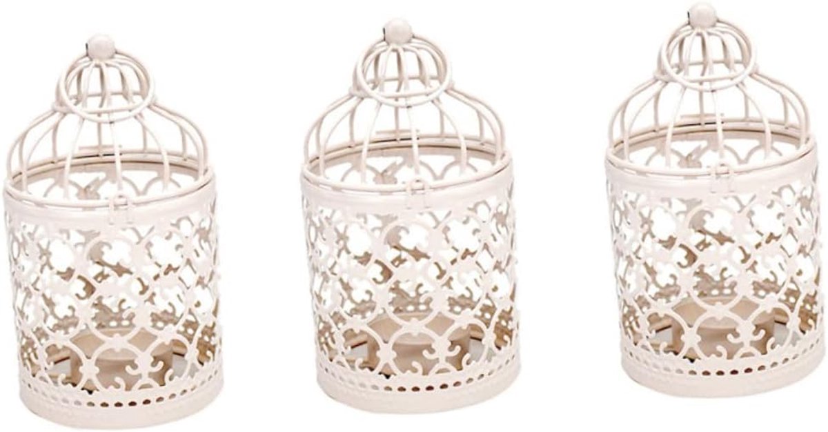 Decoratieve Kandelaars - Vogelkooi Stijl - Sfeerverlichting Huis - Set van 6 stuks - 14 cm hoog - Zwart