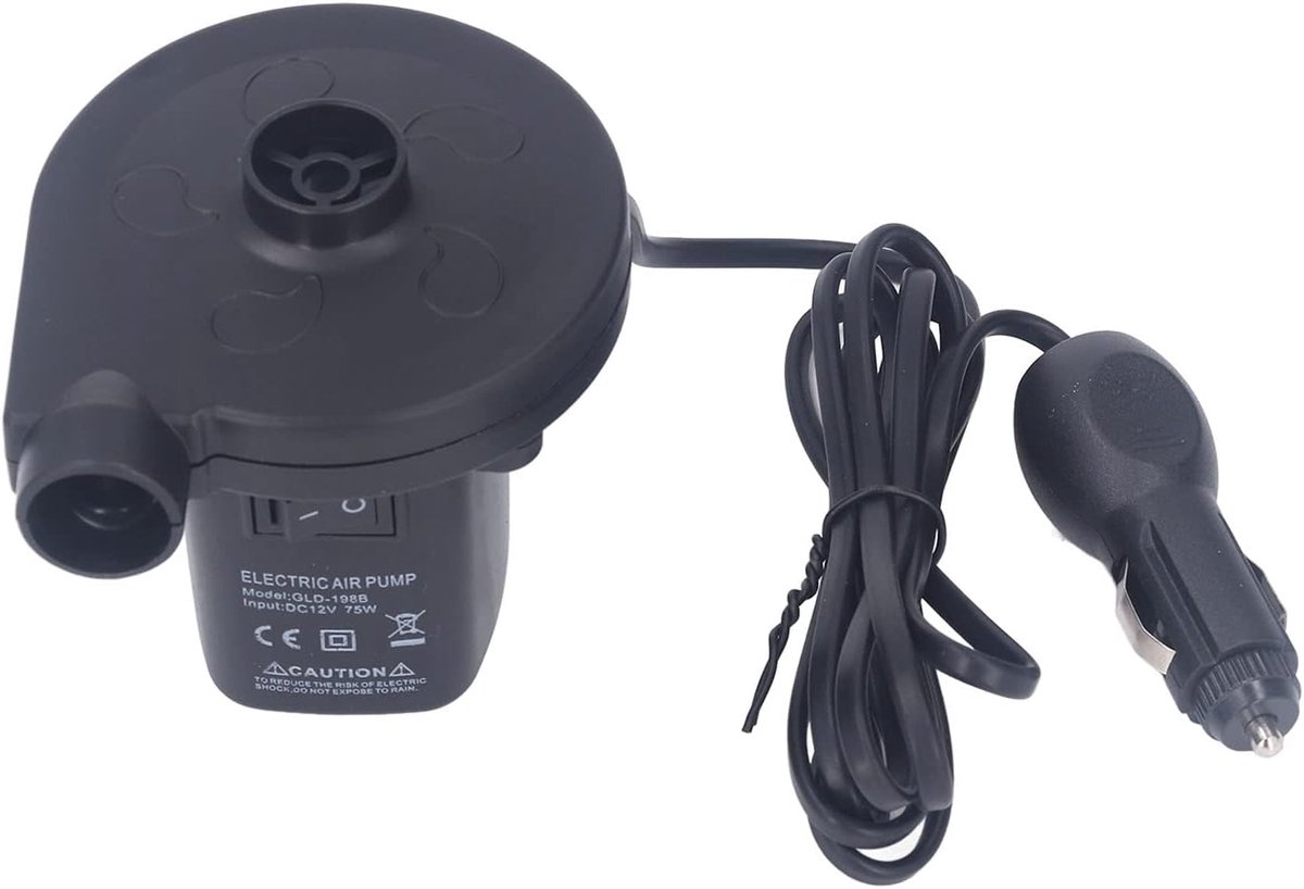 Elektrische Luchtpomp - Draagbare Inflator - Snelle Opblaasacties - Geluidsarme Werking - 75W 200L/min - Zwart