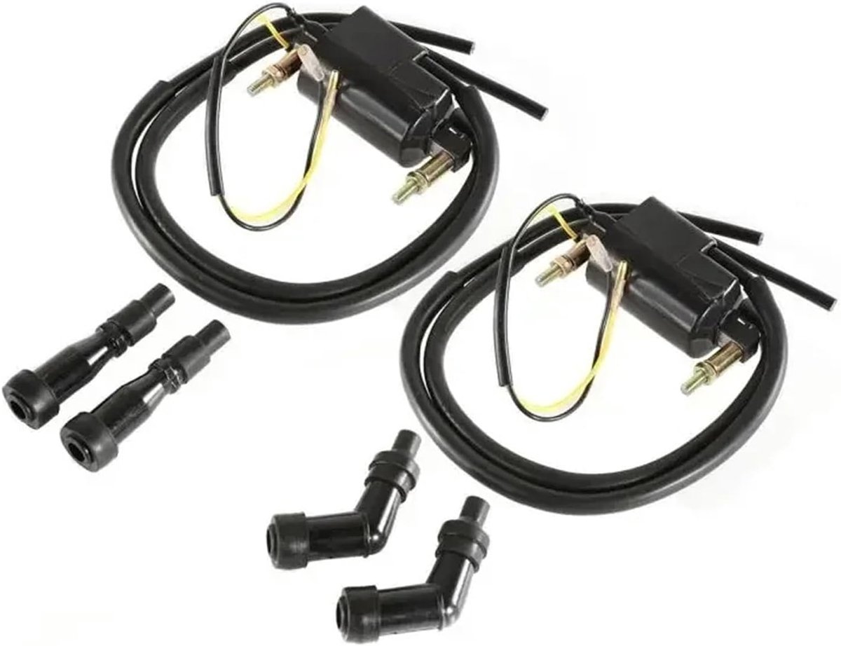 Ontstekingsspoelset Motor - Bobineset Motorfiets - Motoronderhoud - Dubbele Uitgang 4 Ohm - 90 mm Hartafstand - Zwart