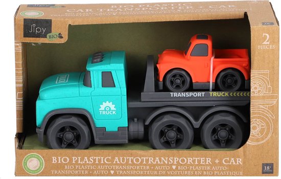 KiddyGo autotransporter bioplastic speelgoed met vormenstoof en auto.