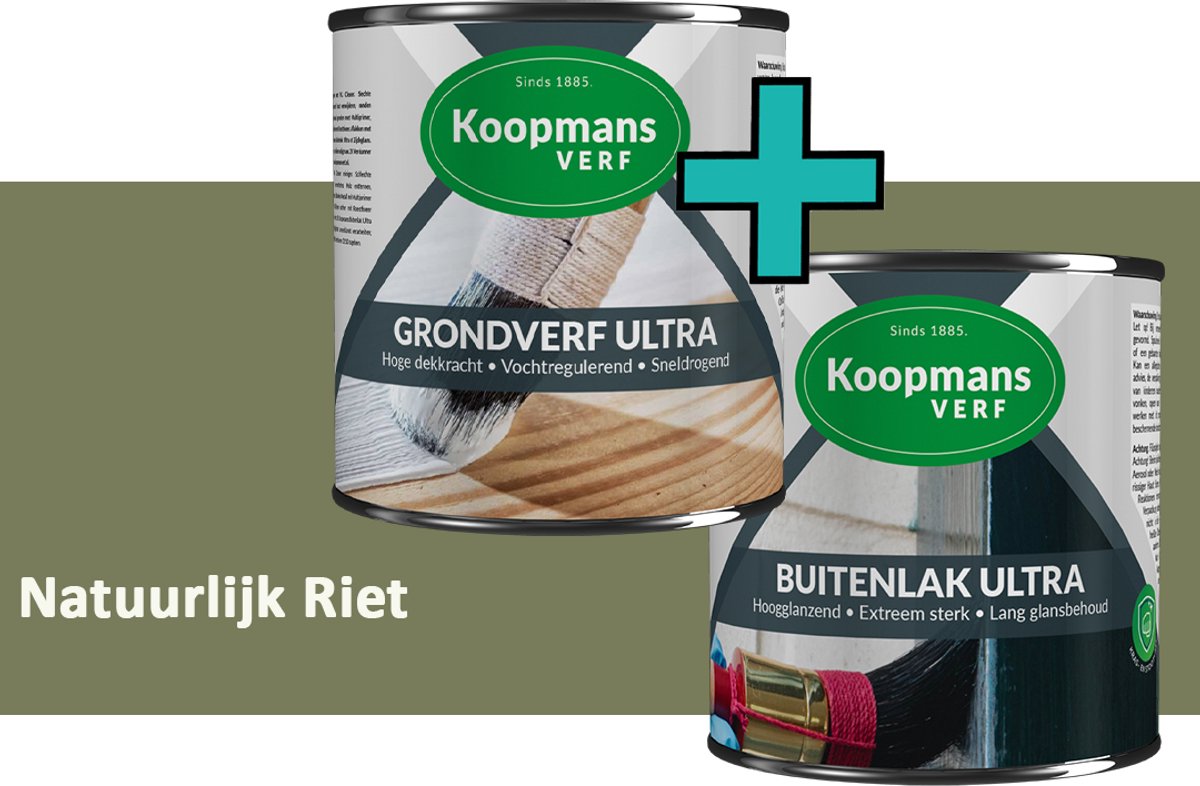 Koopmans Grondverf Ultra en Buitenlak Ultra - Grondverf Lakverf set - Buiten - Natuurlijk Riet – 2x - 1,5 l