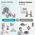 Een vergelijking tussen de LearnetiQ reisset en een normale set, met voorbeelden van gebouwen.