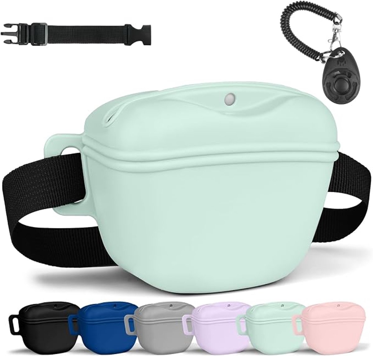 COOAU - Siliconen Hond Traktatie Tas met Verstelbare Heupriem & Trainingsclicker - Draagbare Hondentraining Snackzak - Waterbestendige Puppy Snoep Opbergdoos voor Wandelen Huisdier Training