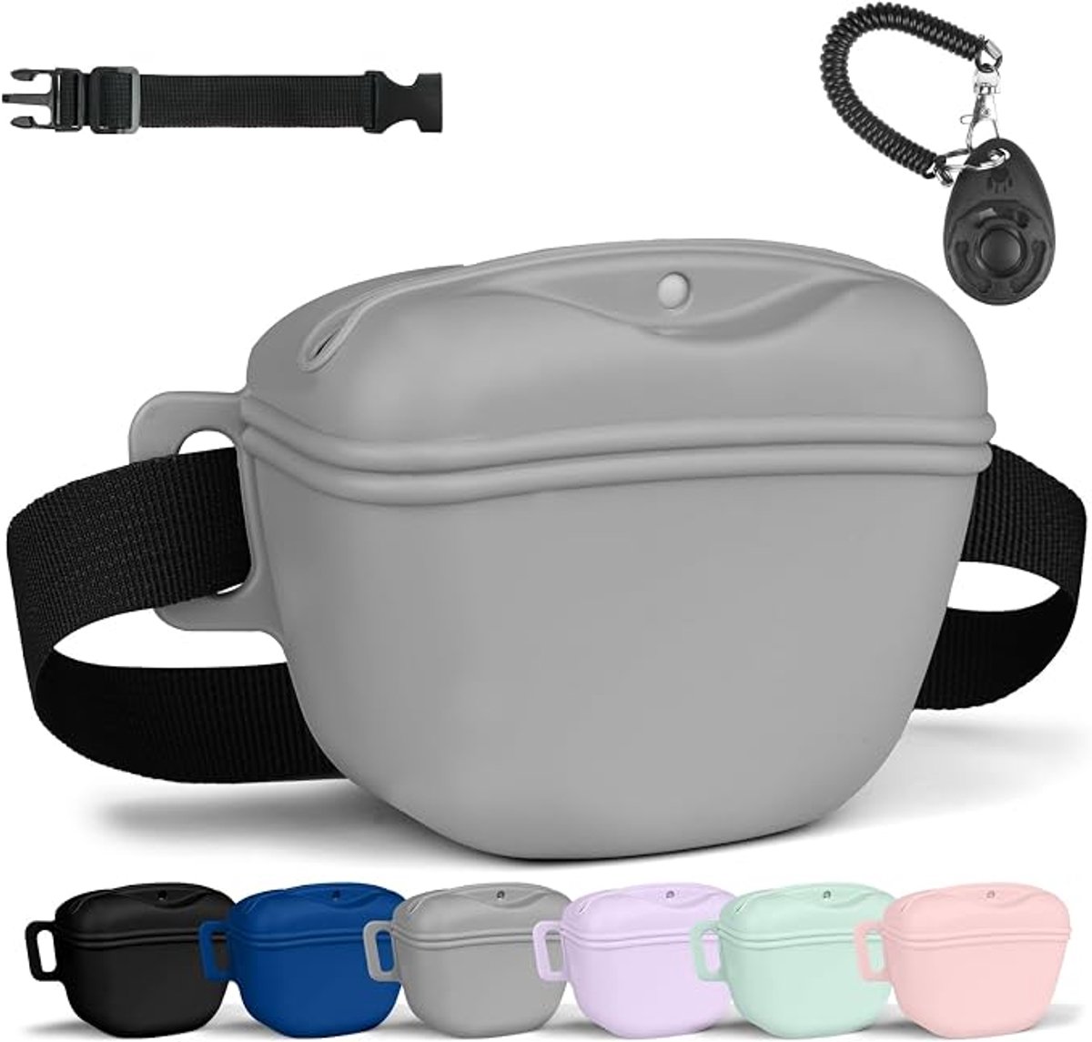 COOAU - Siliconen Hond Traktatie Tas met Verstelbare Heupriem & Trainingsclicker - Draagbare Hondentraining Snackzak - Waterbestendige Puppy Snoep Opbergdoos voor Wandelen Huisdier Training