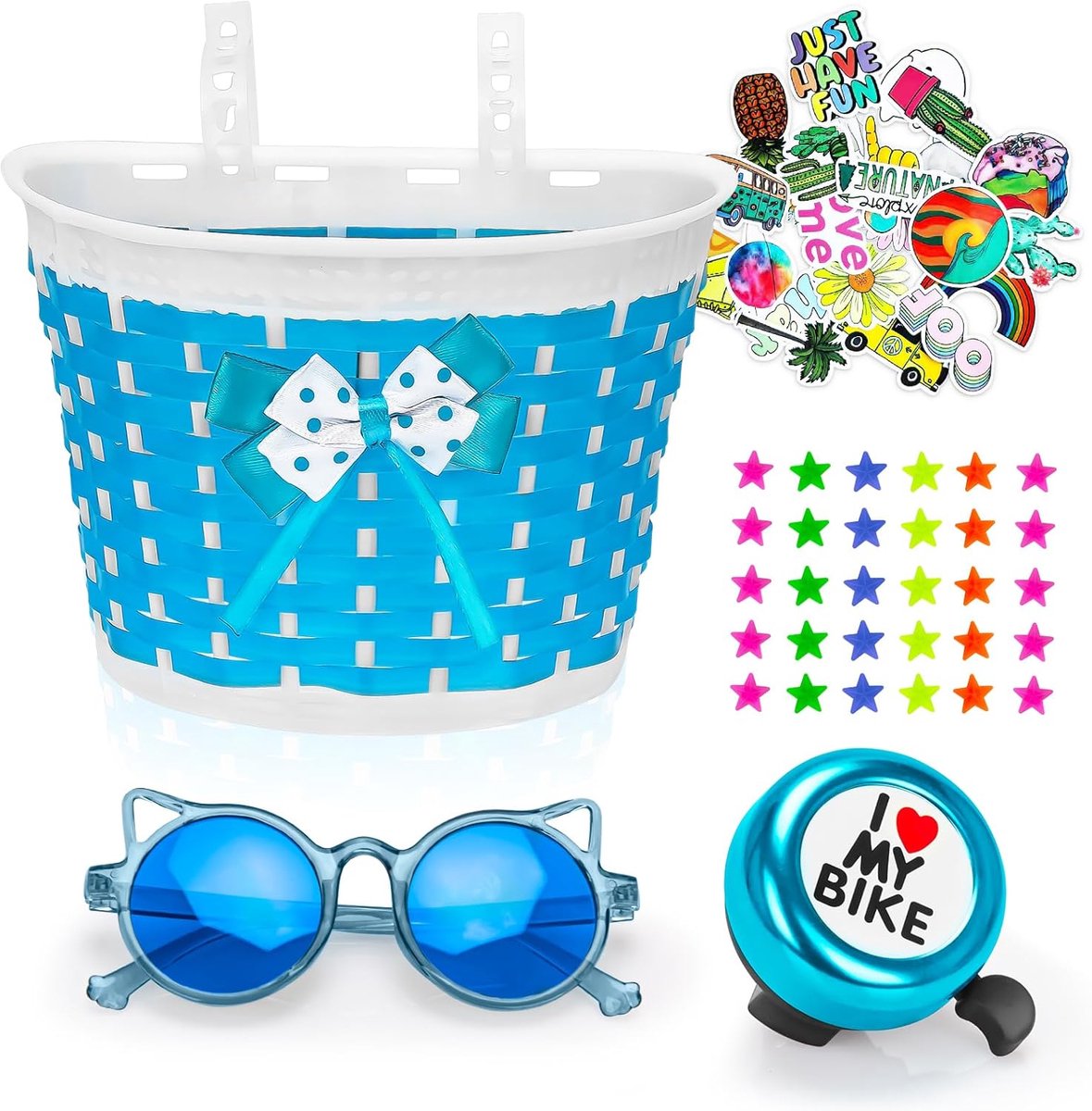 Kinderfiets Decoratie Set - Fiets Accessoires Kinderen - Fiets Opvrolijken - Compleet Inclusief Mand - 7.9" x 5.2" x 5.6"
