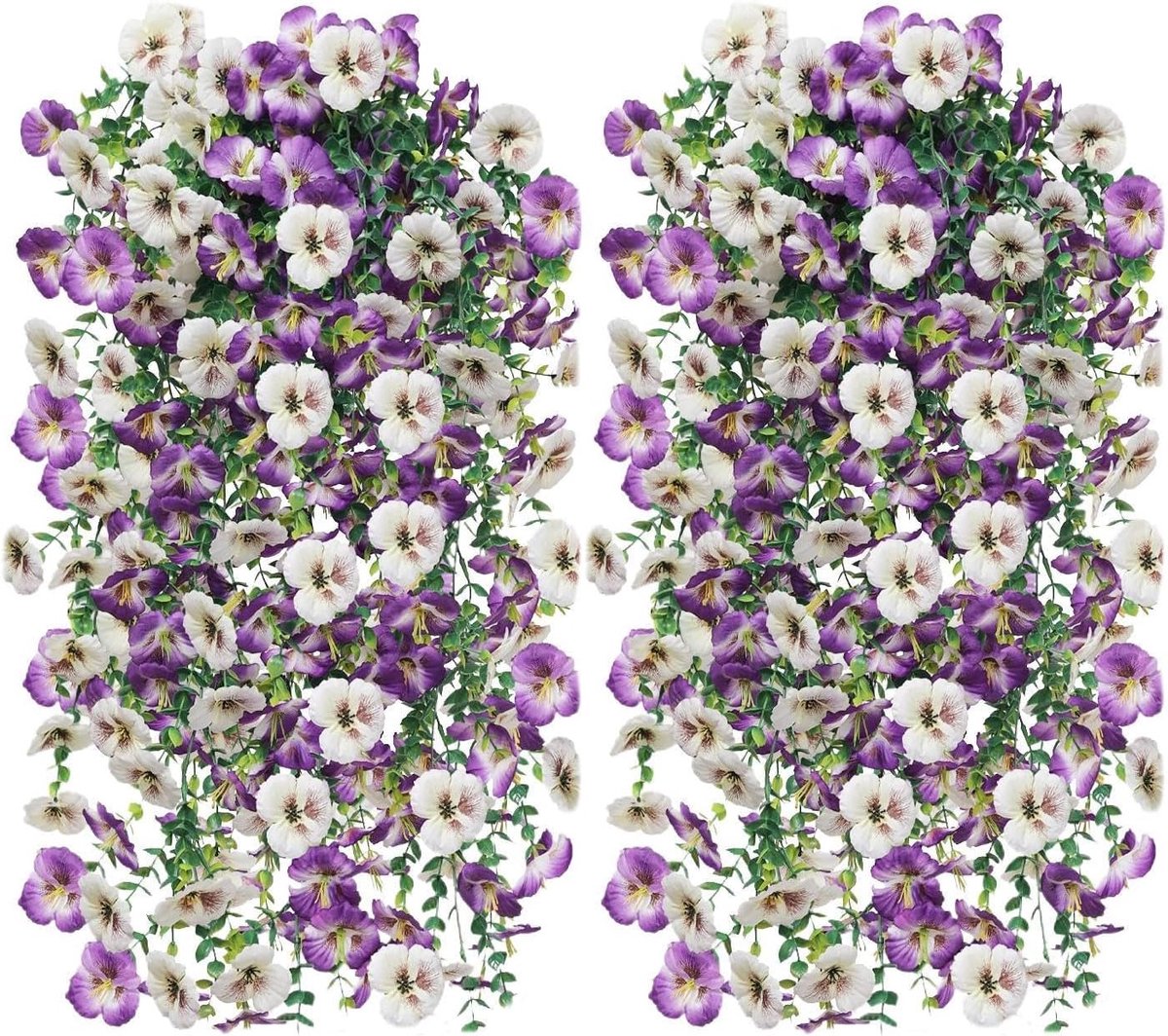 Kunstbloemen voor Buiten - Decoratieve Bloemenranken - Buitenruimte Aankleden - Realistisch Uitziend - 2 Stuks - Wit Paars