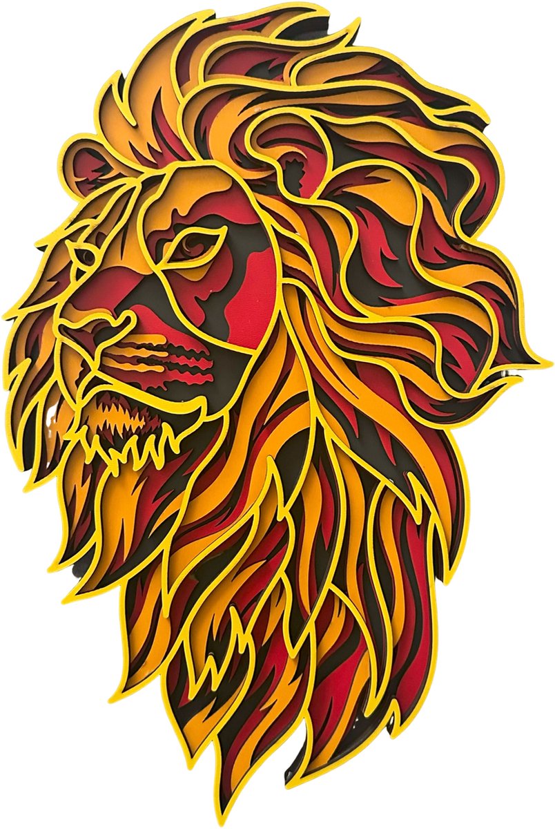 Jungengel 3D Leeuwenkop Wanddecoratie Hout - Galatasaray-stijl - 20x30 cm