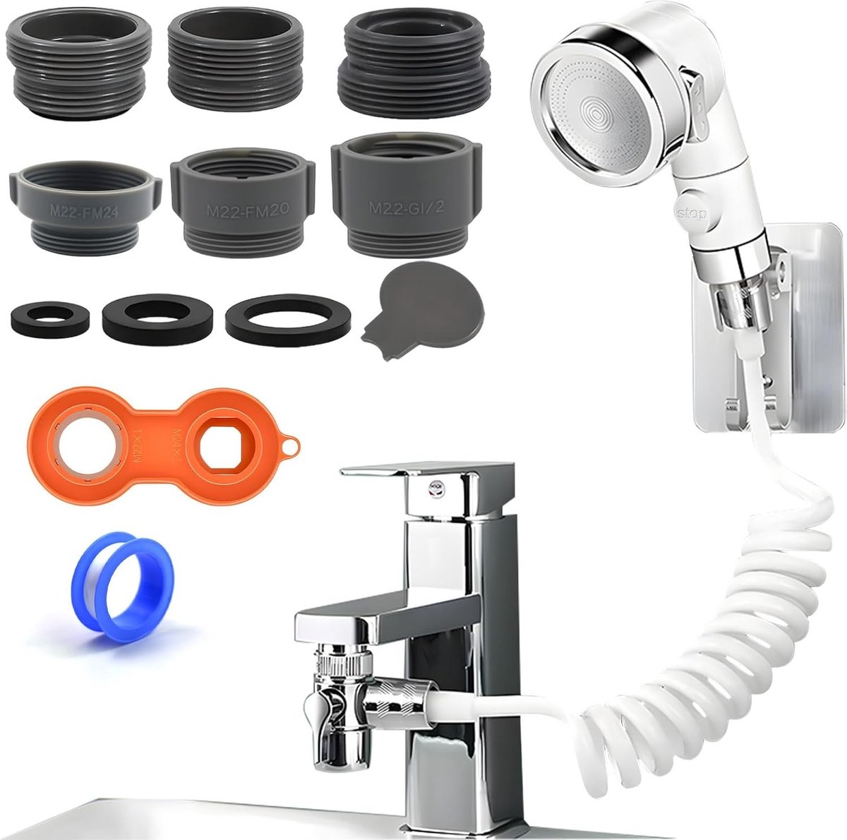 Handdouche voor Wastafelset - ABS - 3 Sproeimodi - Uittrekbare Slang 1,5 m - Voor Badkamer