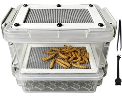 Meelworm Container - Zijderupsen Behuizing - Huisdieren Voeden - Dubbellaags Isolatiesysteem - 11 x 9.5 x 7 cm - Wit