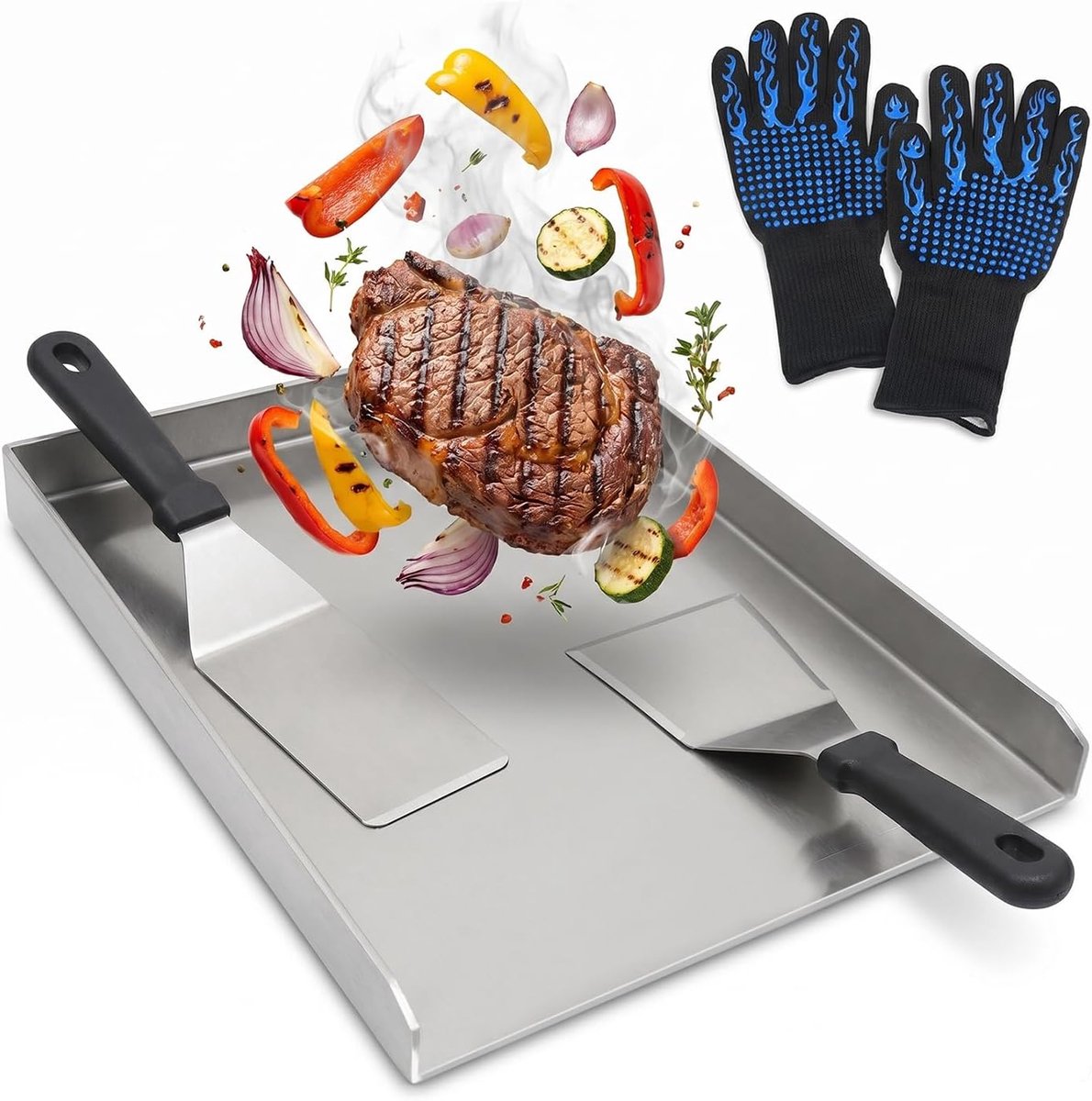Grillplaat - Plancha Bakplaat - Barbecue Koken - Roestvrij Staal - 30 x 40 cm - Zilver