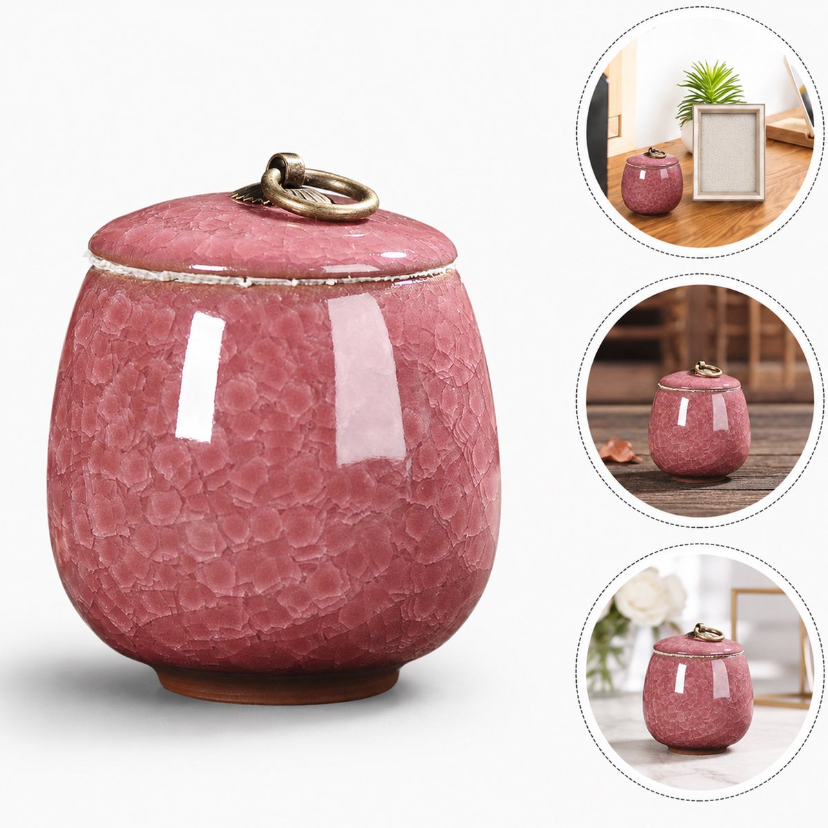 Keramische Gedenkurn - Mini urn van keramiek - Ljskraakpatroon - 170ml - Gedenkurn voor mens en huisdierenen - Roze