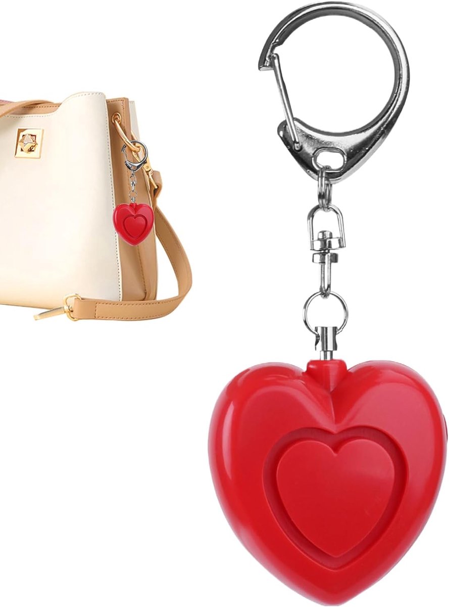 Persoonlijk Alarm - Veiligheid Sleutelhanger - Zelfverdediging Onderweg - 125dB Hartvormig Geluid - 6 x 4.5 x 3 cm - Rood