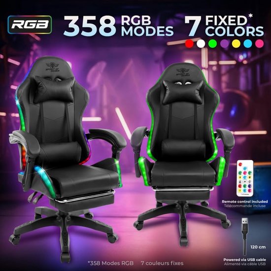 Ergonomische Gamingstoel - Comfortabele Racerstoel - Langdurig Zitten - Met RGB Verlichting - Max 100 kg - Zwart — afbeelding 4