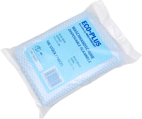 Gant de toilette jetable, lot de 100 pièces bleu / blanc