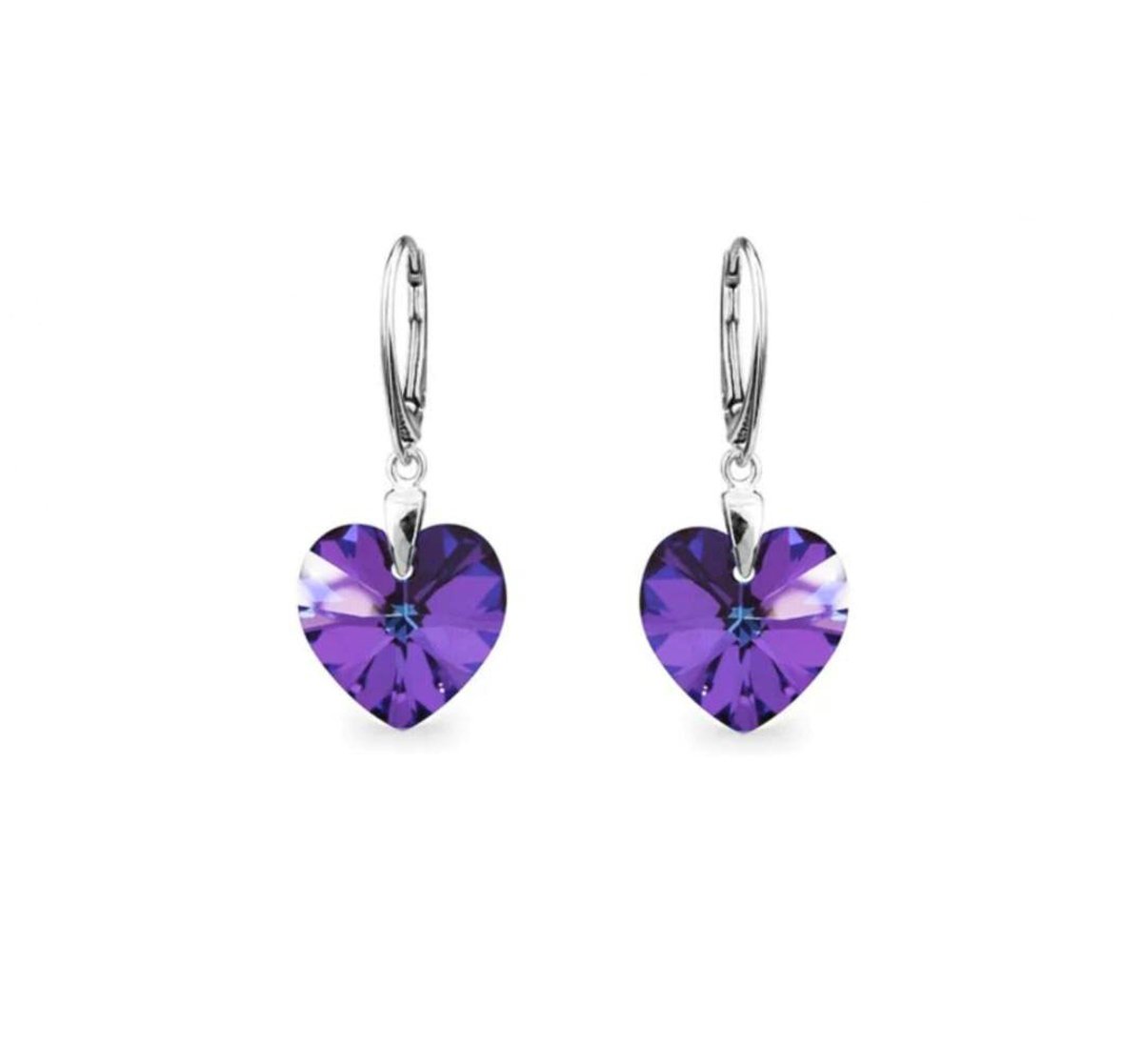 LiLaLove Oorbellen Meisje- Oorringen- Zilverkleurige oorbellen- Hartje Paars- Diamant- Hartjes Oorbellen- Kind