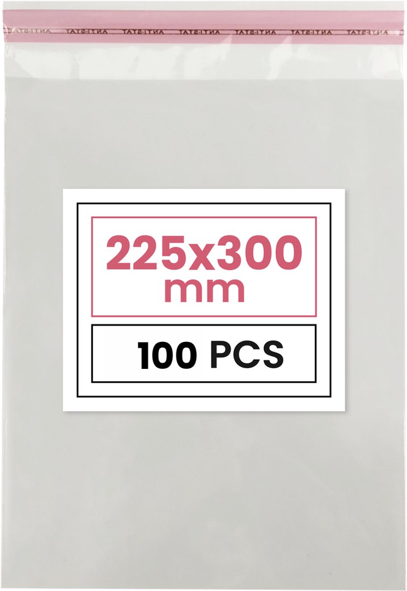 Plastic zakjes met plakstrim - 22,5x30 cm - transparant - 100 zakken