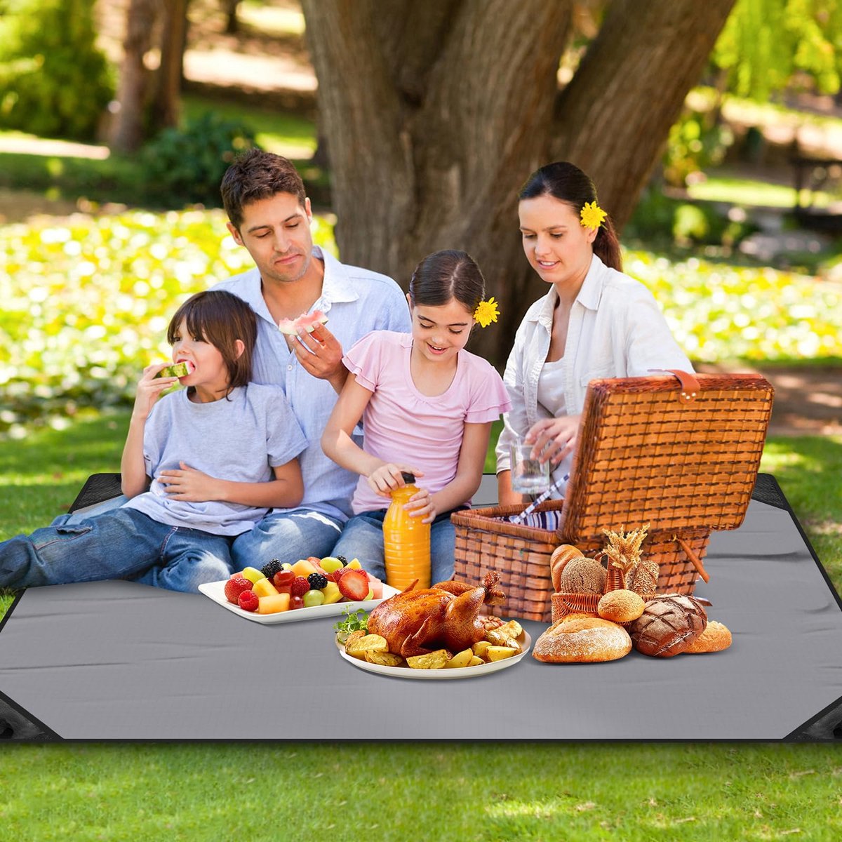 Waterdicht Picknickkleed 140 x 200 cm - Zandvrij - Opvouwbaar - Met Karabijnhaak & 4 Bevestigingspunten - Voor Strand, Picknick, Camping & Outdoor
