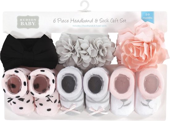 Baby Meisjes Set - Hoofdband Sokken - Cadeau Geven - Compleet Accessoire Pakket - One Size - Roze Zwart — afbeelding 2