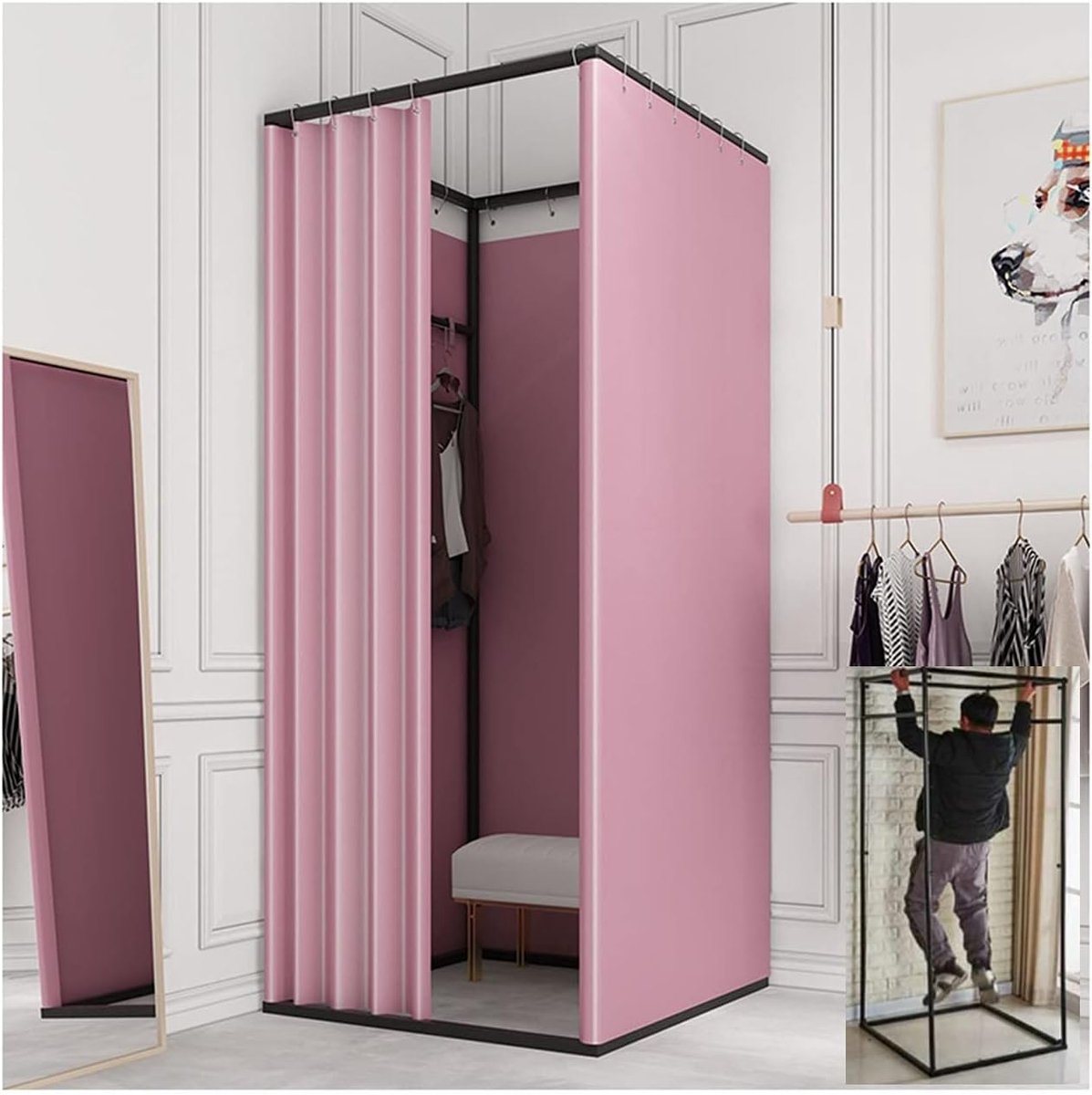 Scheidingswand Paskamer - Mobiele Kleedkamer - Privacy Creëren - Verdikte Schaduwstof - 100x100x200cm - Geel